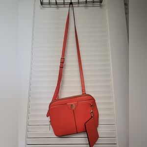 Anne Klein Coral Pebbled Leather Crossbody Bag with Gold Hardware